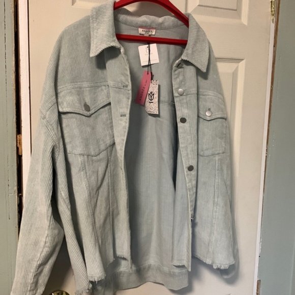 Women's Light Blue Gray Corduroy Jacket - Picture 1 of 4
